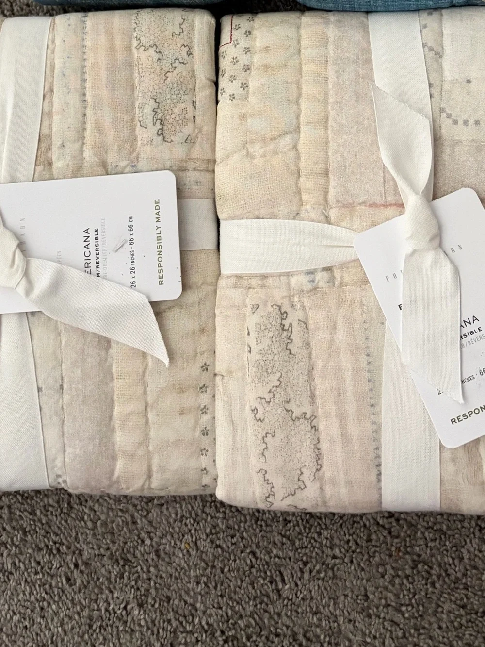 Pottery Barn Americana Flag Patchwork Reversible Quilted Sham Euro NWT Set Of 2